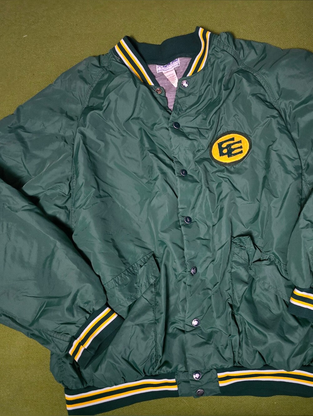 Vintage Edmonton Elks Green & Yellow Patch Bomber Jacket
